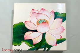 Lacquer square box with hand painted lotus details